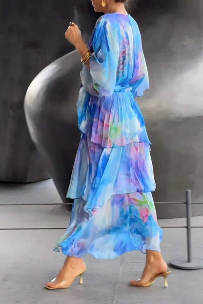 Vestido Maxi de Gasa en Capas con Estampado Floral para Mujer
