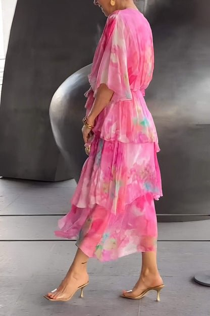 Vestido Maxi de Gasa en Capas con Estampado Floral para Mujer