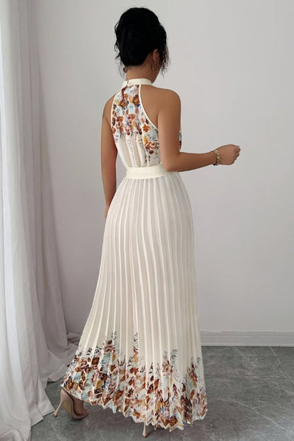 Vestido de fiesta midi plisado con cuello halter y estampado floral para mujer