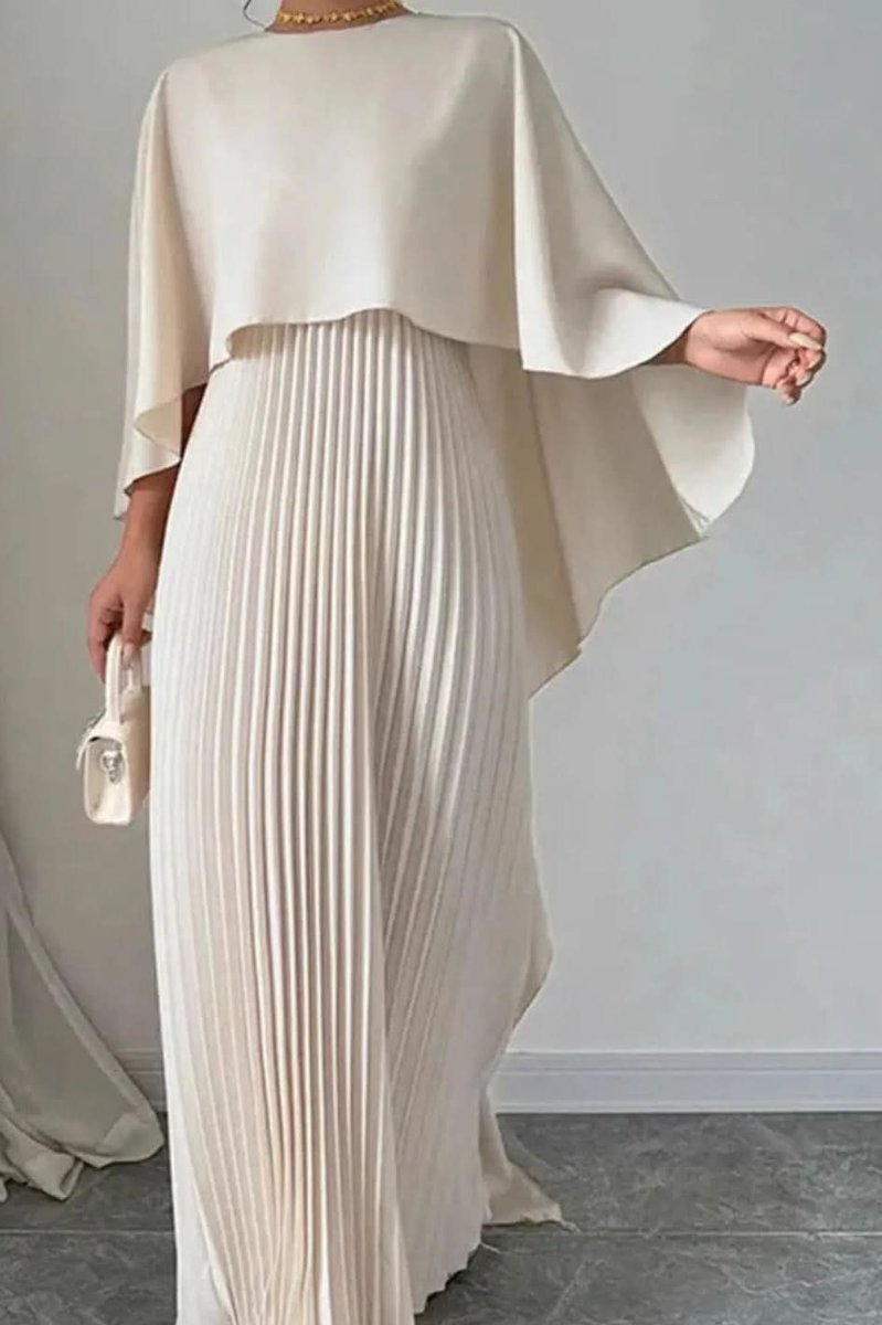 Vestido de noche formal maxi plisado con capa para mujer
