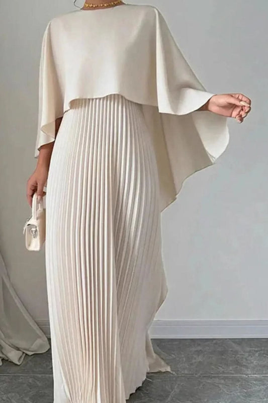 Vestido de noche formal maxi plisado con capa para mujer
