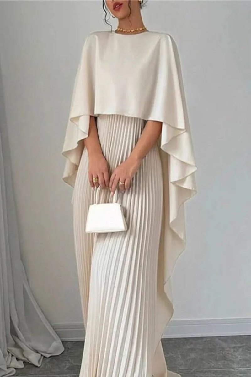 Vestido de noche formal maxi plisado con capa para mujer