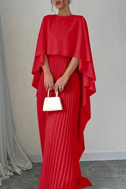 Vestido de noche formal maxi plisado con capa para mujer