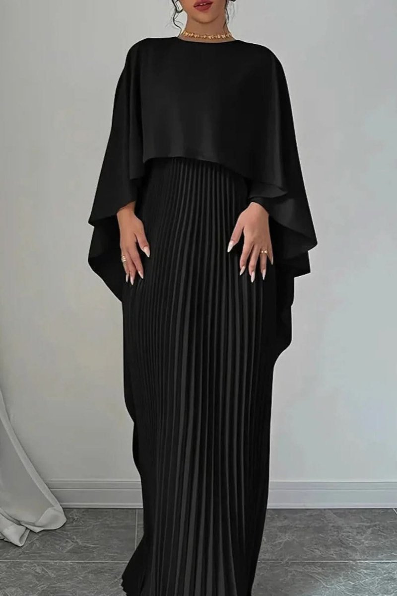 Vestido de noche formal maxi plisado con capa para mujer
