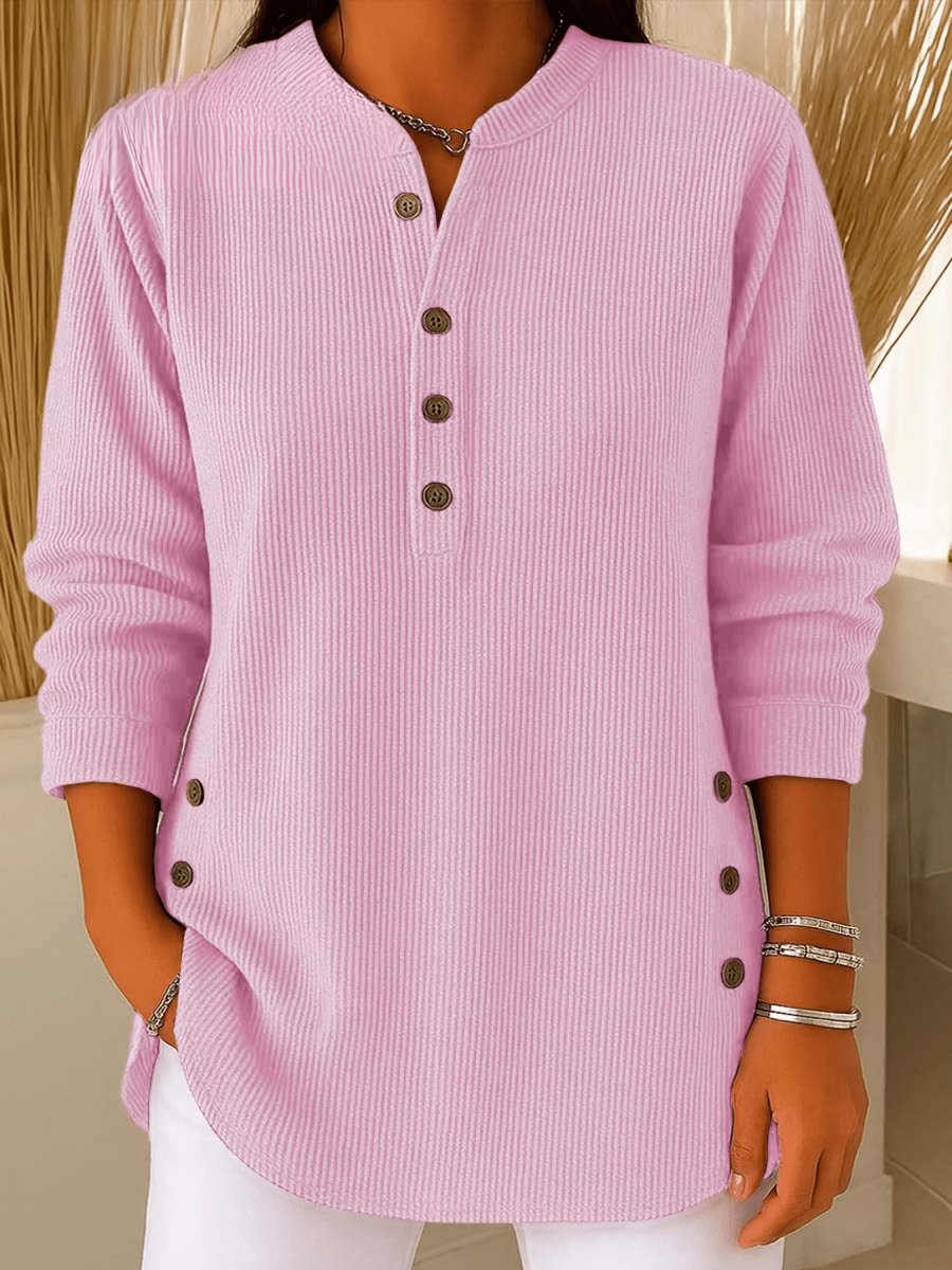 Túnica larga de punto acanalado con botones Henley para mujer