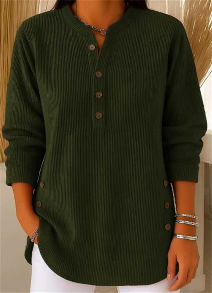 Túnica larga de punto acanalado con botones Henley para mujer