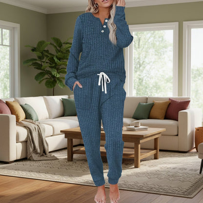 Conjunto Loungewear Acanalado de Dos Piezas con Cordón para Mujer