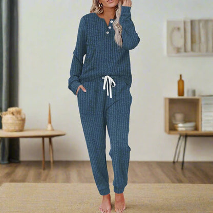 Conjunto Loungewear Acanalado de Dos Piezas con Cordón para Mujer