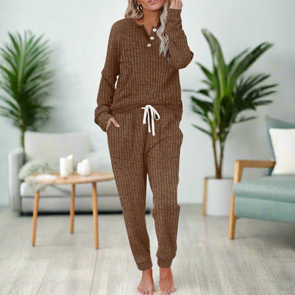 Conjunto Loungewear Acanalado de Dos Piezas con Cordón para Mujer