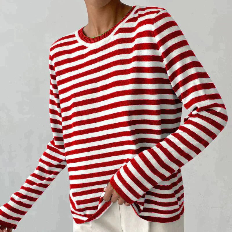 Polera a Rayas de Manga Larga para Mujer