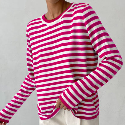 Polera a Rayas de Manga Larga para Mujer