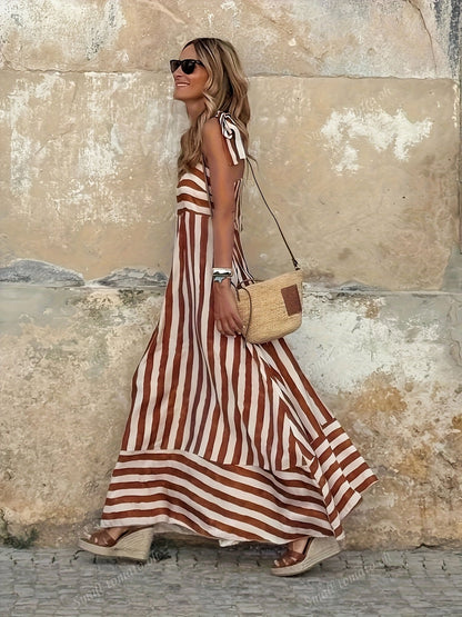 Vestido maxi fluido a rayas con tirantes ajustables para mujer