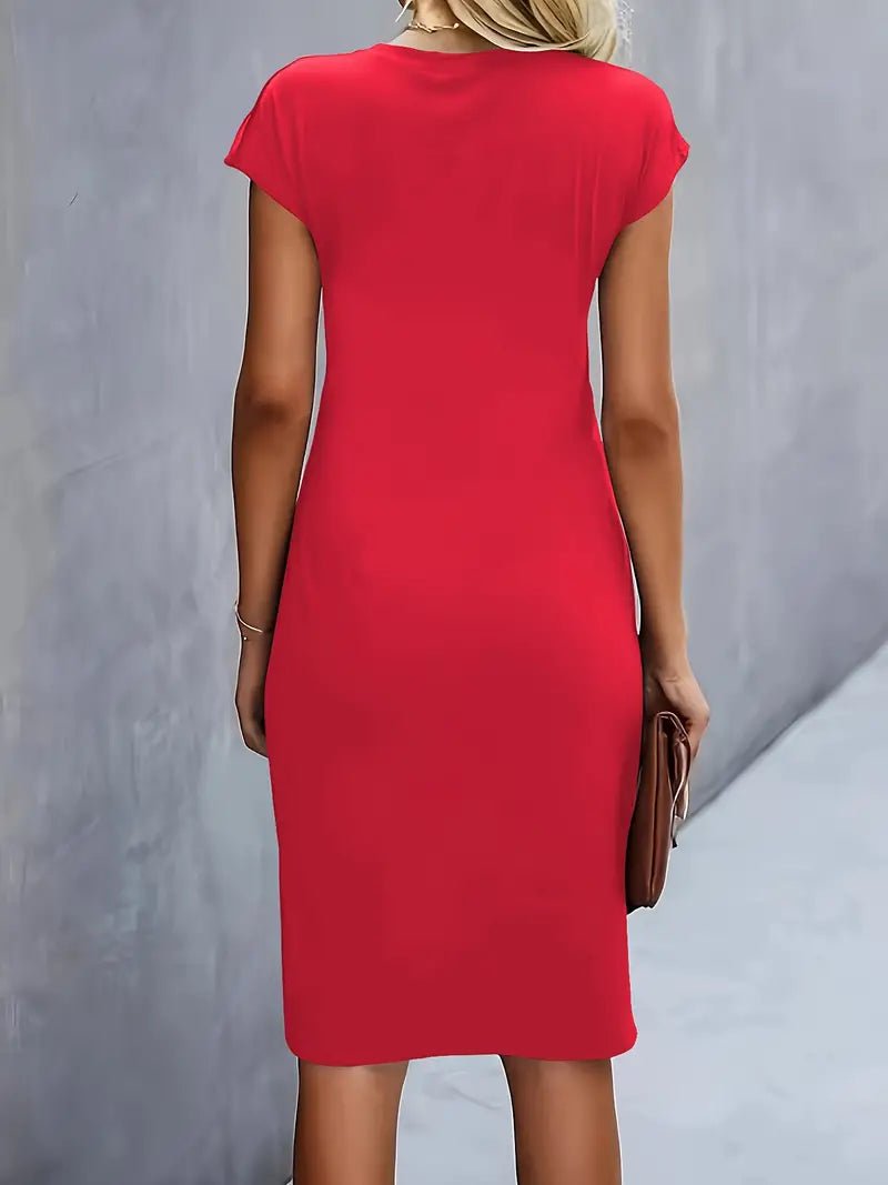 Vestido Midi Ceñido con Fruncido y Manga Corta para Mujer