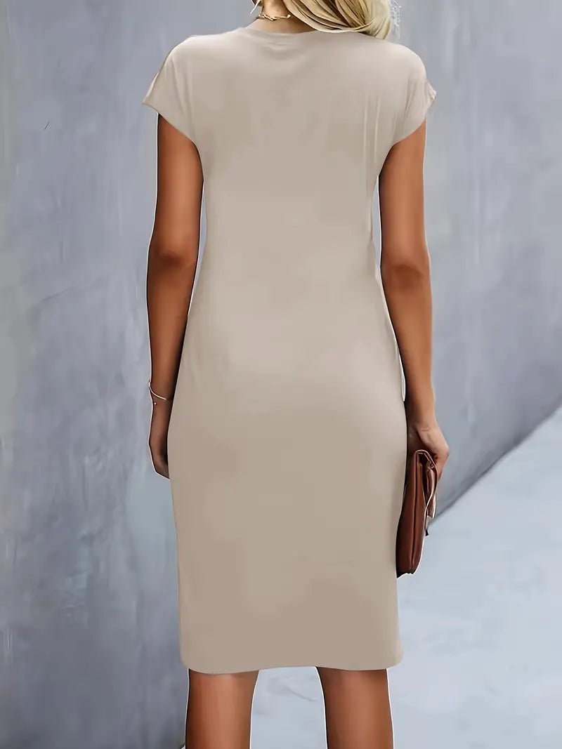 Vestido Midi Ceñido con Fruncido y Manga Corta para Mujer