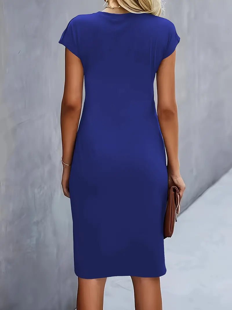 Vestido Midi Ceñido con Fruncido y Manga Corta para Mujer