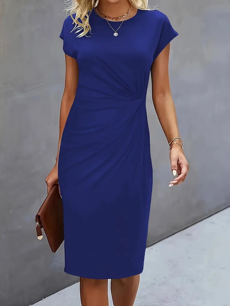 Vestido Midi Ceñido con Fruncido y Manga Corta para Mujer
