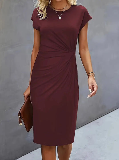 Vestido Midi Ceñido con Fruncido y Manga Corta para Mujer