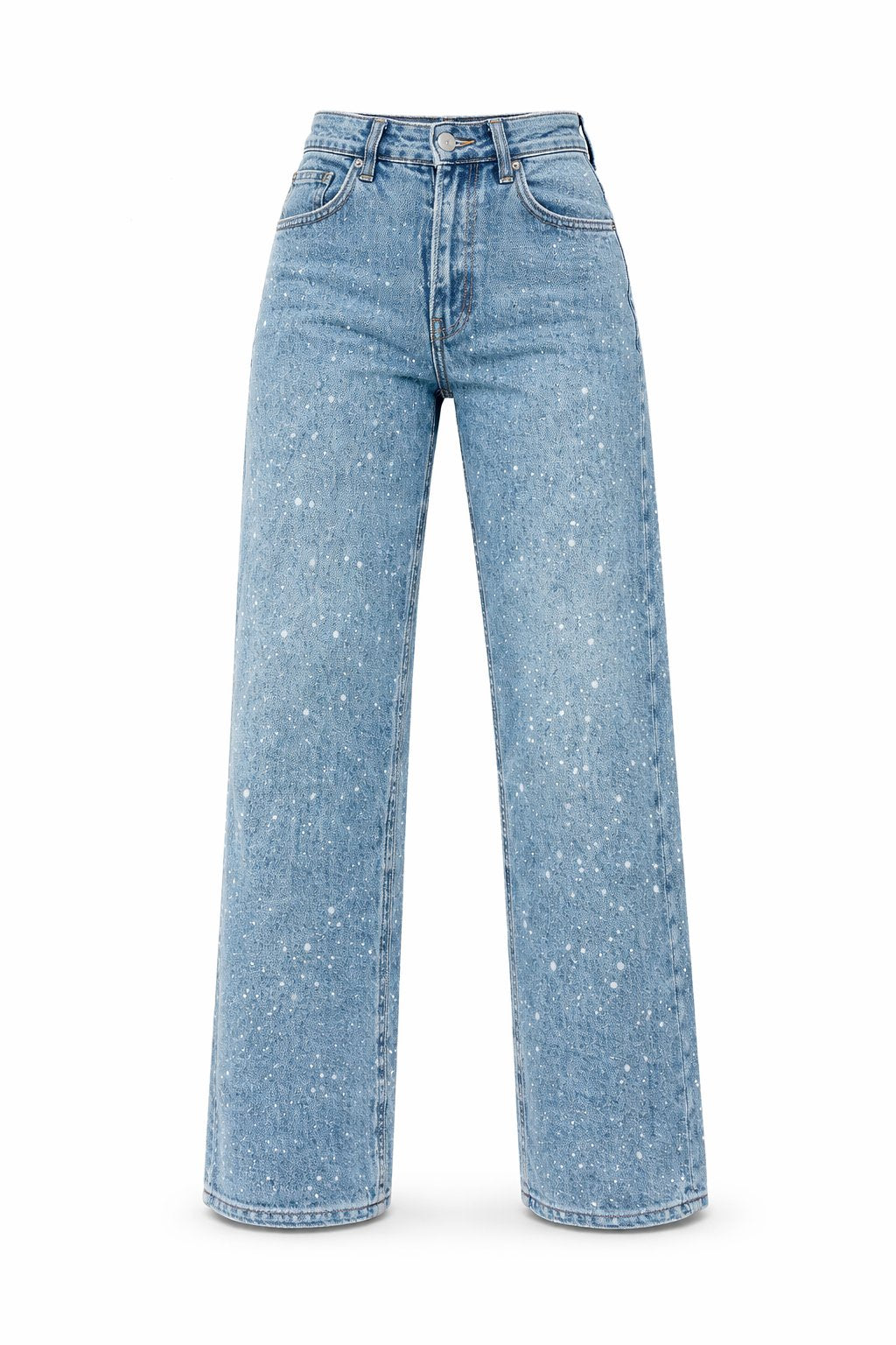 Jeans rectos de tiro alto con brillo para mujer