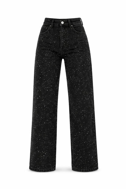 Jeans rectos de tiro alto con brillo para mujer