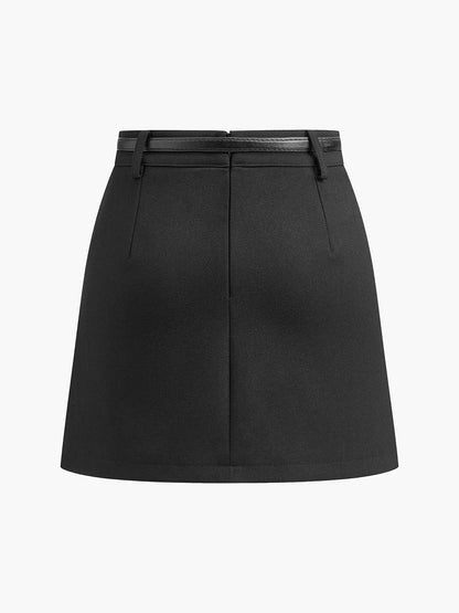 Minifalda estructurada de tiro alto con cinturón para mujer