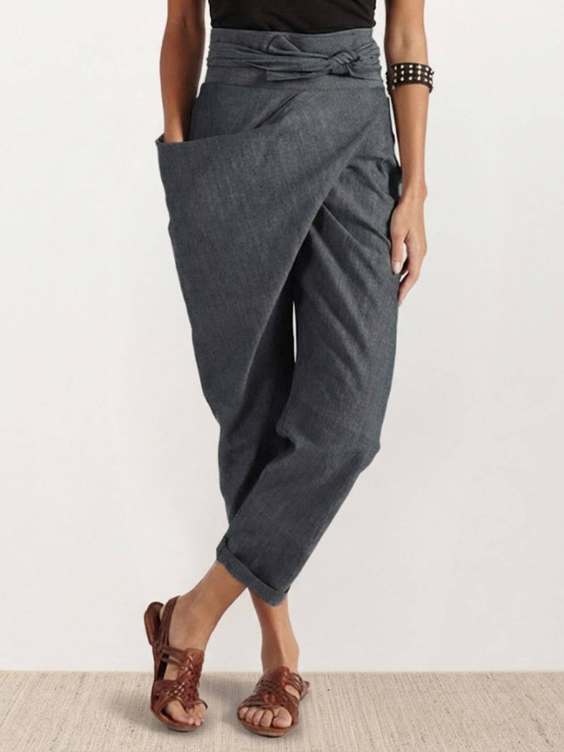 Pantalones Tobilleros Cruzados de Tiro Alto para Mujer