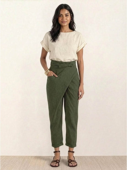 Pantalones Tobilleros Cruzados de Tiro Alto para Mujer