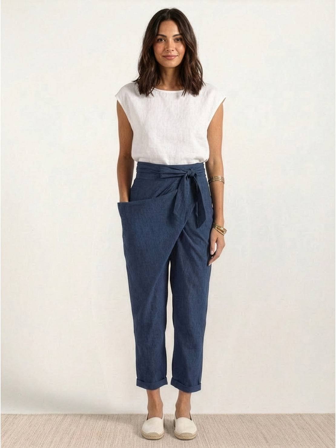 Pantalones Tobilleros Cruzados de Tiro Alto para Mujer