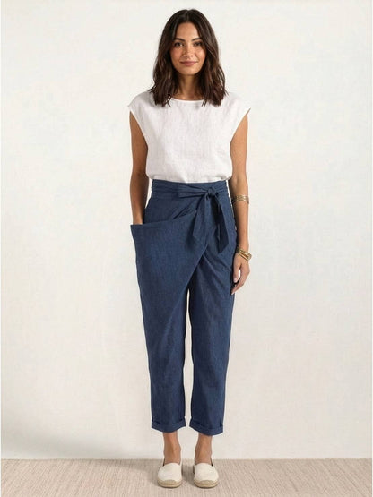 Pantalones Tobilleros Cruzados de Tiro Alto para Mujer