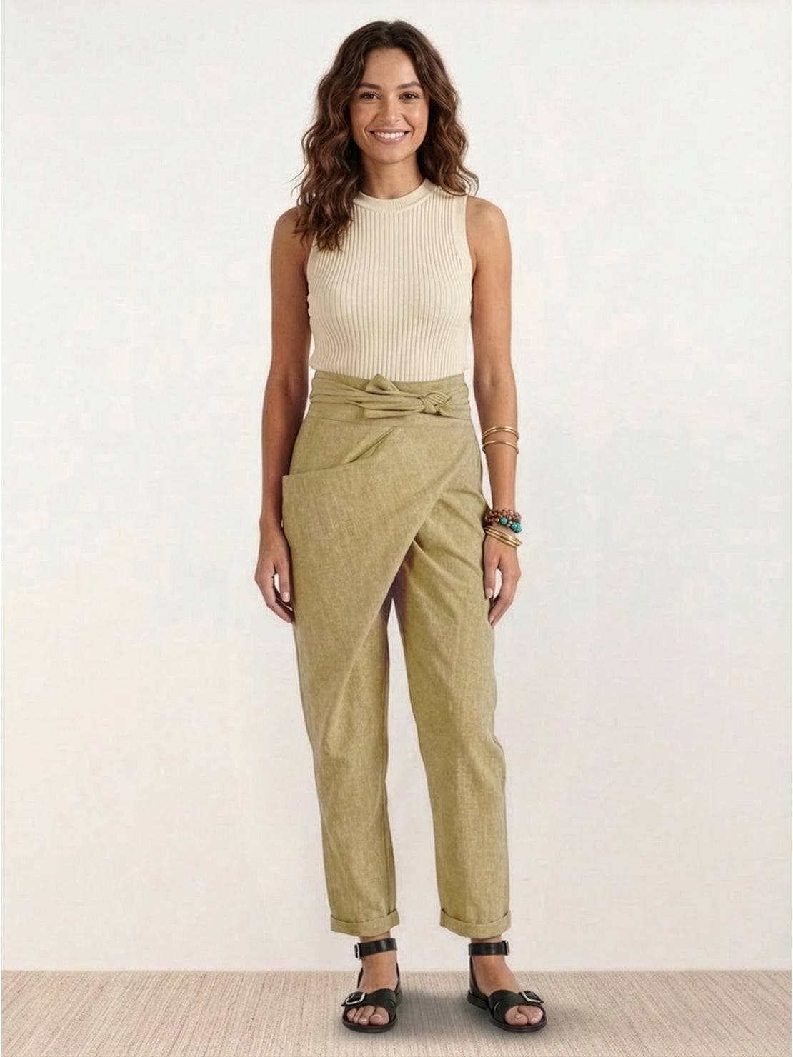 Pantalones Tobilleros Cruzados de Tiro Alto para Mujer