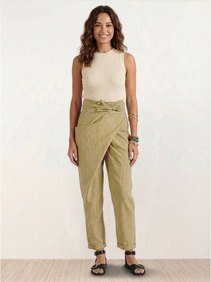 Pantalones Tobilleros Cruzados de Tiro Alto para Mujer