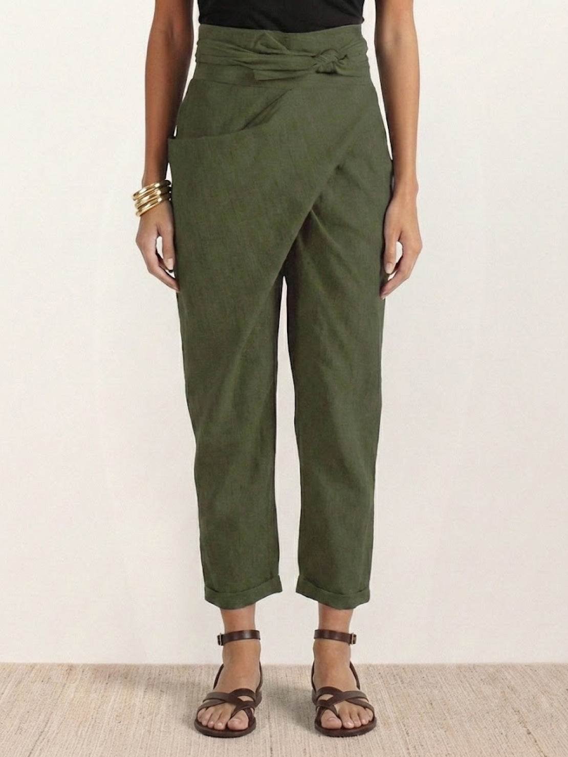 Pantalones Tobilleros Cruzados de Tiro Alto para Mujer
