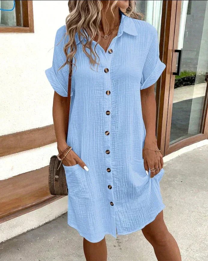 Vestido camisero abotonado de puro algodón para mujer