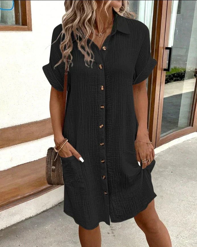 Vestido camisero abotonado de puro algodón para mujer
