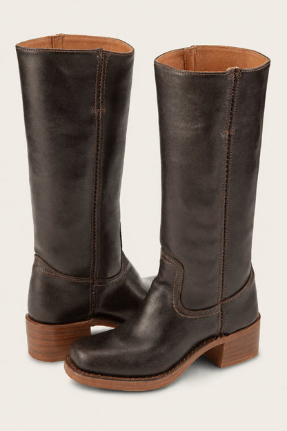 Botas hasta la Rodilla Ajustadas de Cuero con Suela Chunky Dentada para Mujer