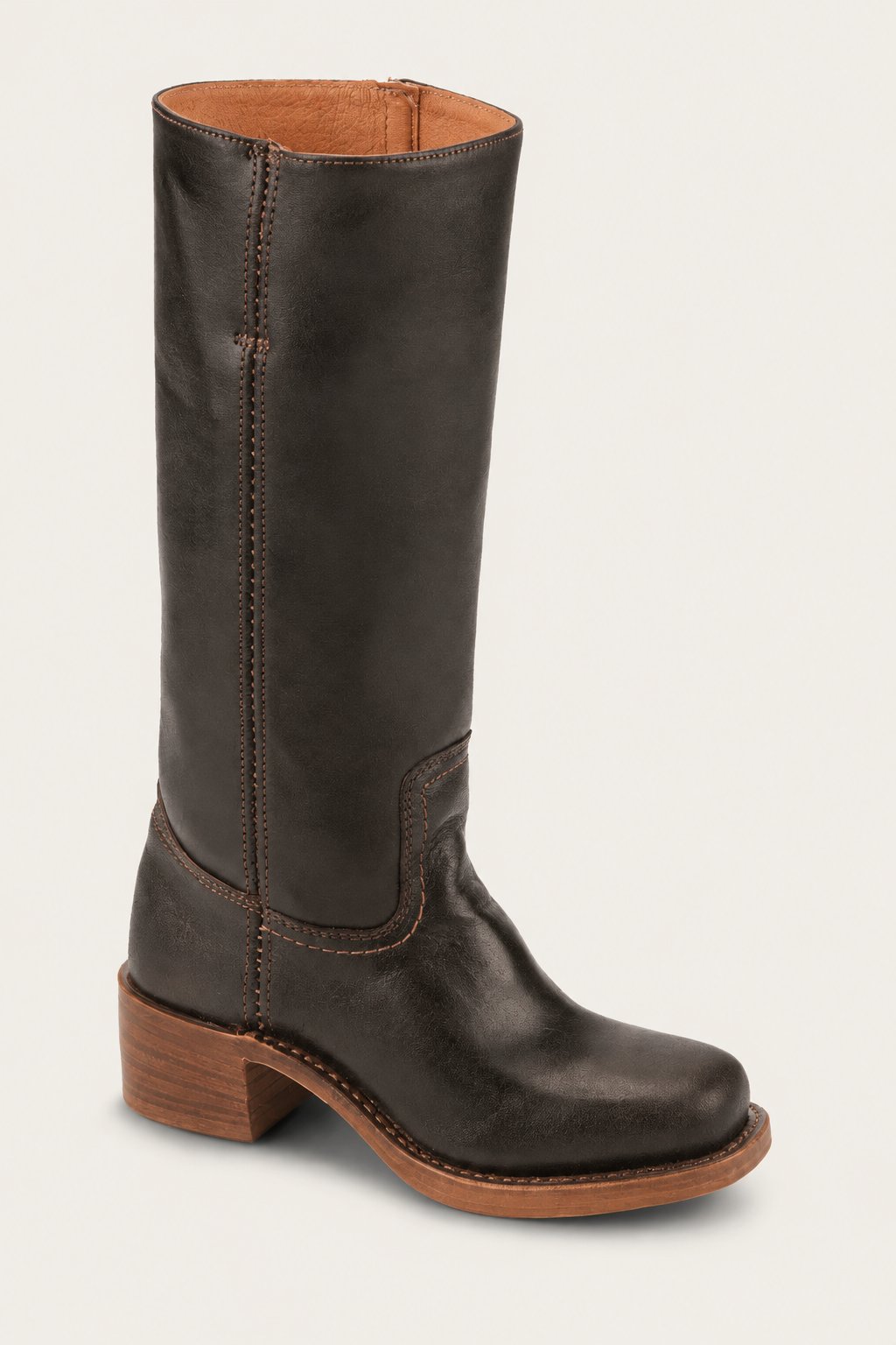 Botas hasta la Rodilla Ajustadas de Cuero con Suela Chunky Dentada para Mujer