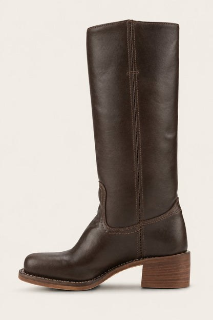 Botas hasta la Rodilla Ajustadas de Cuero con Suela Chunky Dentada para Mujer