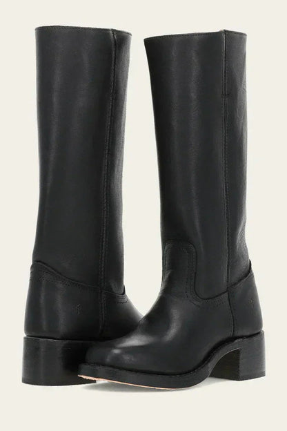 Botas hasta la Rodilla Ajustadas de Cuero con Suela Chunky Dentada para Mujer