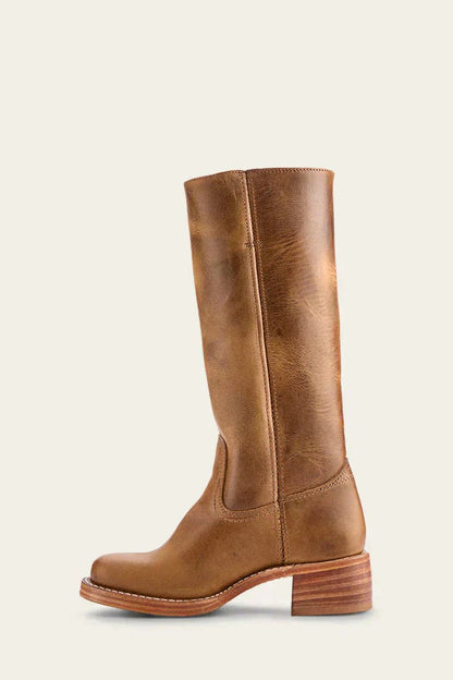 Botas hasta la Rodilla Ajustadas de Cuero con Suela Chunky Dentada para Mujer