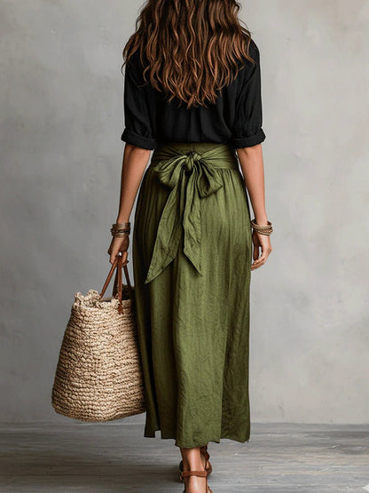 Conjunto de Crop Top Abotonado y Falda Maxi de Tiro Alto para Mujer