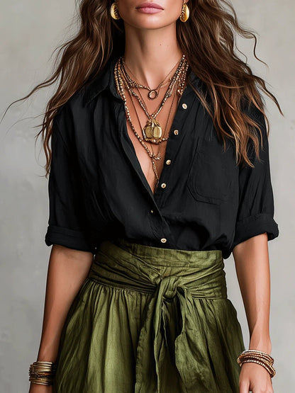Conjunto de Crop Top Abotonado y Falda Maxi de Tiro Alto para Mujer