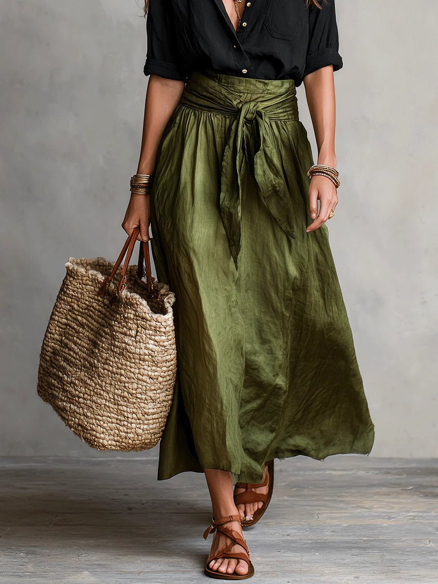 Conjunto de Crop Top Abotonado y Falda Maxi de Tiro Alto para Mujer