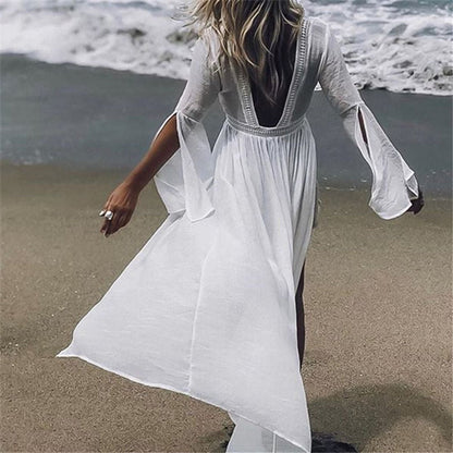 Túnica playera maxi tipo kimono con espalda descubierta para mujer