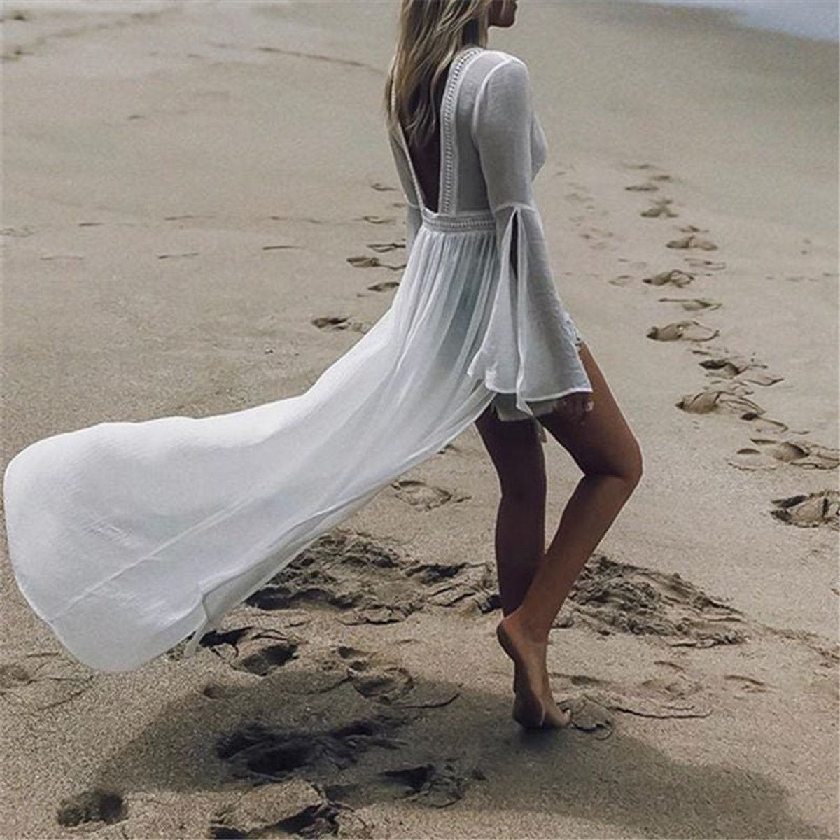 Túnica playera maxi tipo kimono con espalda descubierta para mujer