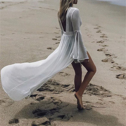 Túnica playera maxi tipo kimono con espalda descubierta para mujer