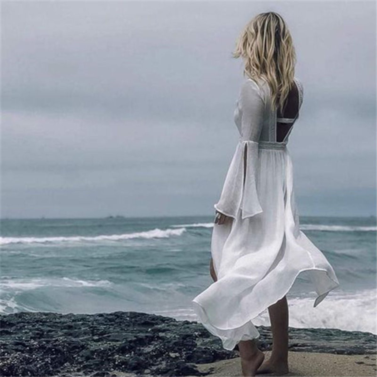Túnica playera maxi tipo kimono con espalda descubierta para mujer