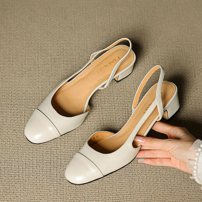 Zapatos de tacón en bloque destalonados de cuero para mujer con punta almendrada
