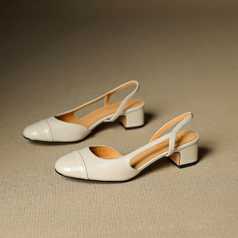 Zapatos de tacón en bloque destalonados de cuero para mujer con punta almendrada