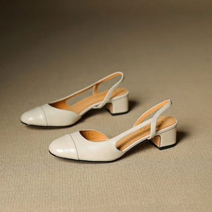 Zapatos de tacón en bloque destalonados de cuero para mujer con punta almendrada