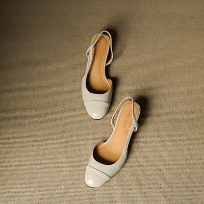 Zapatos de tacón en bloque destalonados de cuero para mujer con punta almendrada