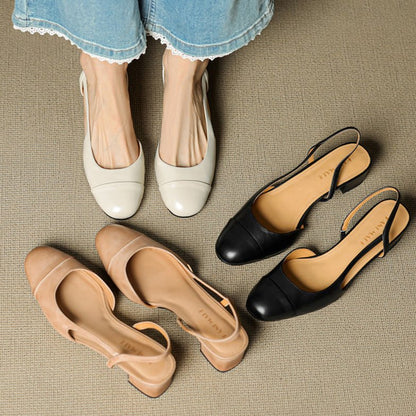 Zapatos de tacón en bloque destalonados de cuero para mujer con punta almendrada